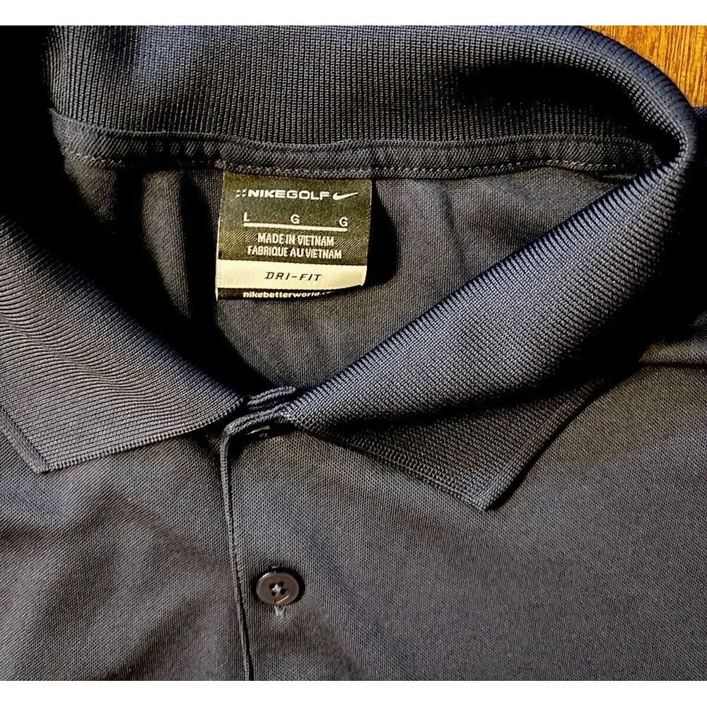 Nike Dr Fit Golf‎ Polo Shirt Sz L Navy ** Logo On Arm See Picture***